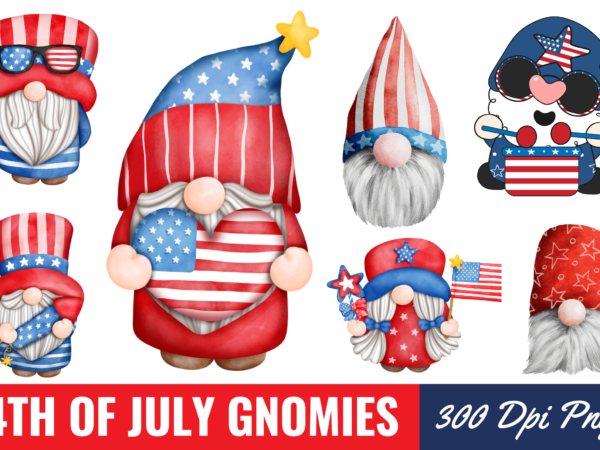 Watercolor 4th of july gnome bundle t shirt design for sale