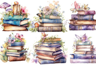 Watercolor Fairy old books clipart t shirt design for sale