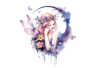 fairy, fairy tale, forest, graphic, magic, mystery, clip art, book, tale, mysterious, watercolor, scrapbooking, flower, background, illustration, spring, wedding,Watercolor Spring Fairy, With Flowers, Fairy Flowers, Fairy With Flowers Design, Watercolor