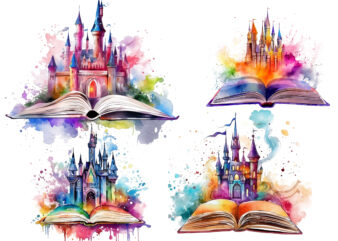 Watercolor Fantasy Books Clipart t shirt design for sale