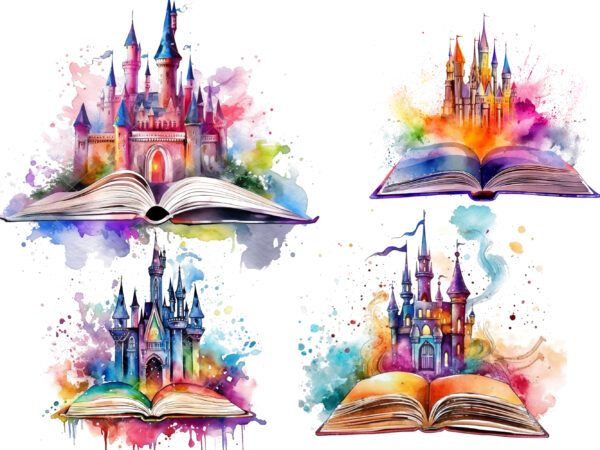 Watercolor fantasy books clipart t shirt design for sale