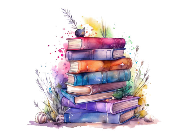 Watercolor fantasy books clipart t shirt design for sale