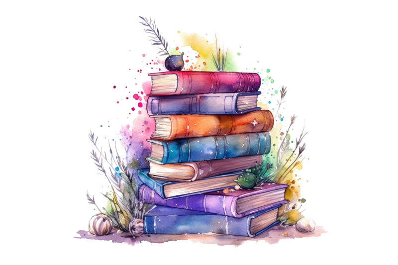 Watercolor Fantasy Books Clipart