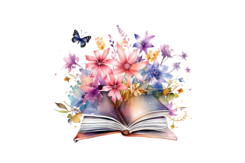 Fairy Flower Book Watercolor Clipart