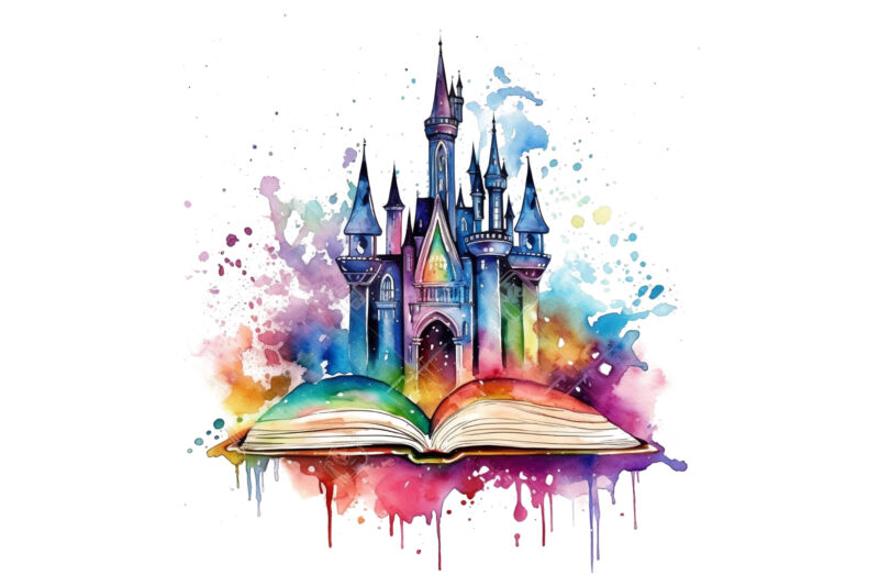 Watercolor Fantasy Books Clipart