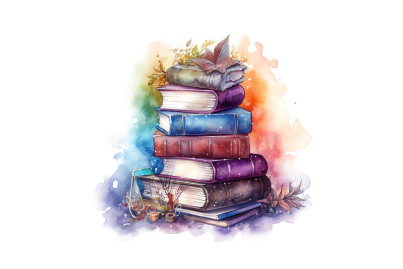 Watercolor Fantasy Books Clipart