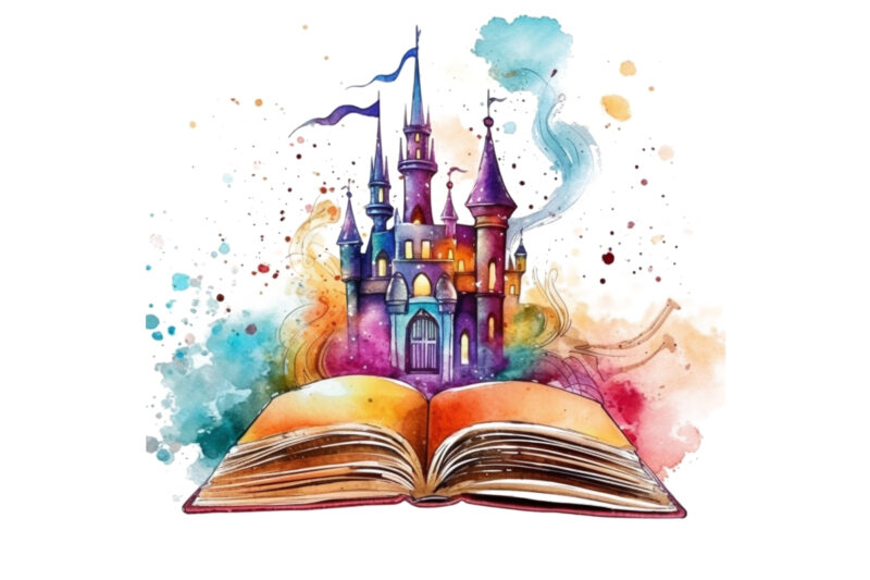 Watercolor Fantasy Books Clipart