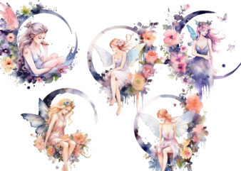 Fantasy Floral Fairy Watercolor Clipart t shirt graphic design