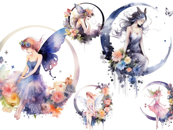 Watercolor Fairy with Flowers Clipart t shirt design for sale