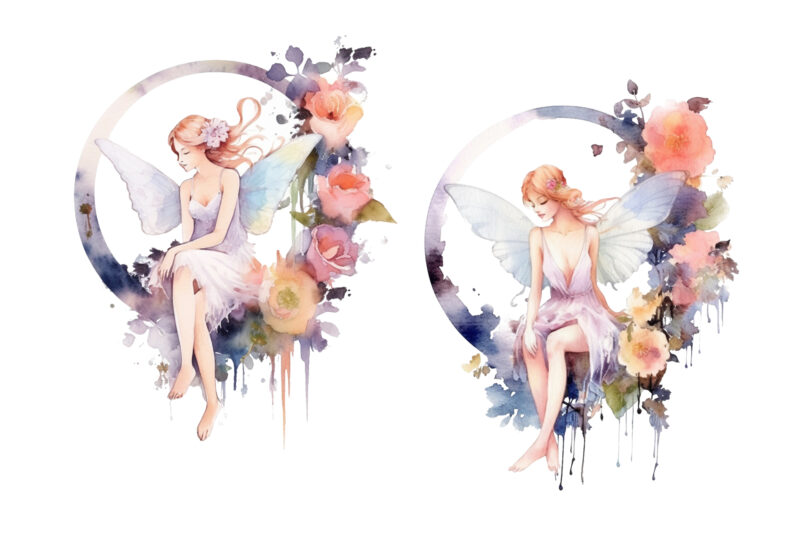 Fantasy Floral Fairy Watercolor Clipart