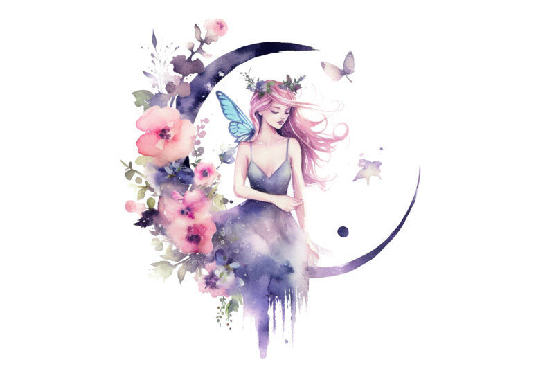 Fantasy Floral Fairy Watercolor Clipart