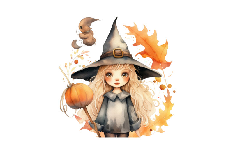 Witch Girl, Magical Halloween, Watercolor Sublimation Clipart, Stickers, Png, Print On Demand, Witch Sublimation, Witch Clipart, Witch Stickers, Witch Png, Witch Print On Demand, Witch Printable, Witch Bundle, Witch T-shirt,