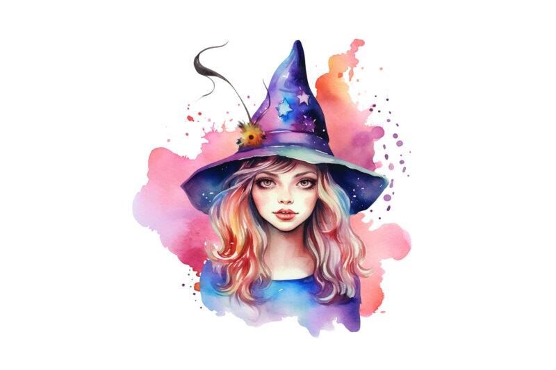 Witch Girl, Magical Halloween, Watercolor Sublimation Clipart, Stickers, Png, Print On Demand, Witch Sublimation, Witch Clipart, Witch Stickers, Witch Png, Witch Print On Demand, Witch Printable, Witch Bundle, Witch T-shirt,