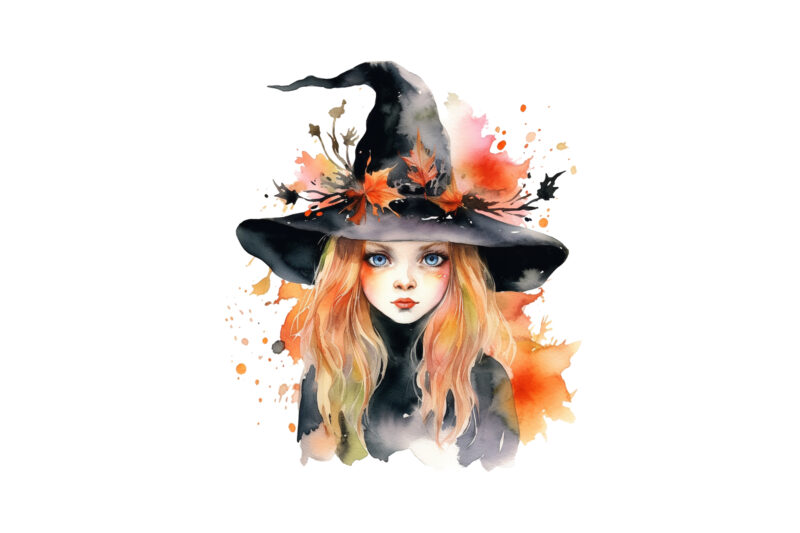 Witch Girl, Magical Halloween, Watercolor Sublimation Clipart, Stickers, Png, Print On Demand, Witch Sublimation, Witch Clipart, Witch Stickers, Witch Png, Witch Print On Demand, Witch Printable, Witch Bundle, Witch T-shirt,