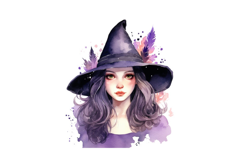 Witch Girl, Magical Halloween, Watercolor Sublimation Clipart, Stickers, Png, Print On Demand, Witch Sublimation, Witch Clipart, Witch Stickers, Witch Png, Witch Print On Demand, Witch Printable, Witch Bundle, Witch T-shirt,