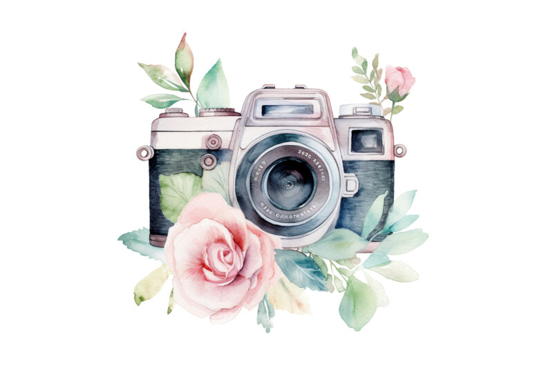 watercolor camera with flower