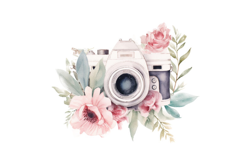 watercolor camera with flower