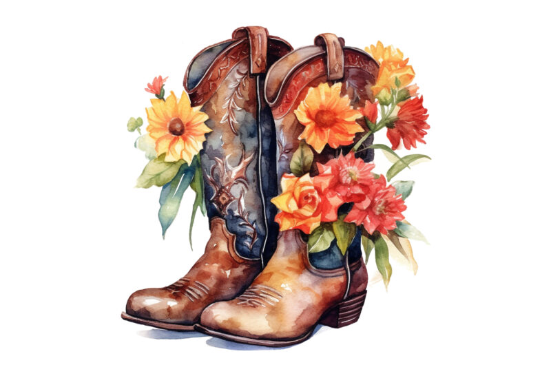 Western Boots with Flowers sublimation