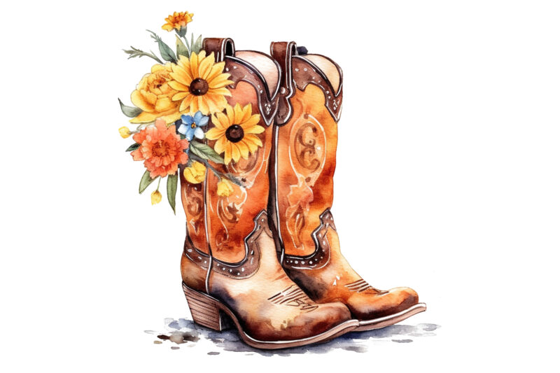 Western Boots with Flowers sublimation
