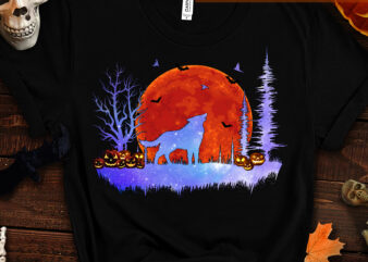 Wolf Pumpkin Moon Halloween Horror Costumes T-Shirt, Wolf Halloween, Halloween Gift TC