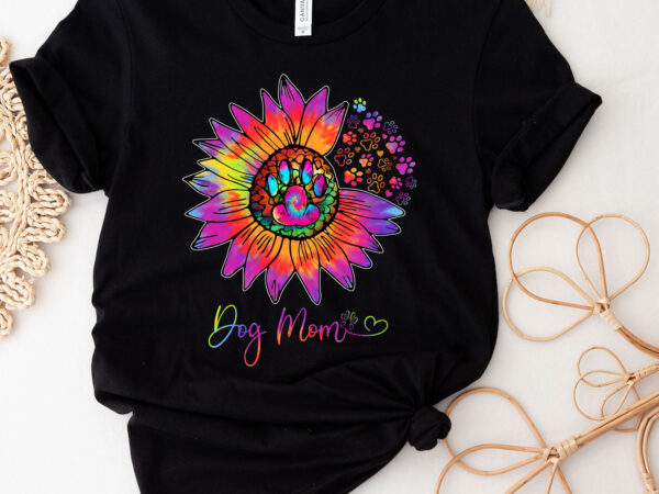 Womens sunflower dog mom tie dye dog lover mothers day mama grandma t-shirt pc