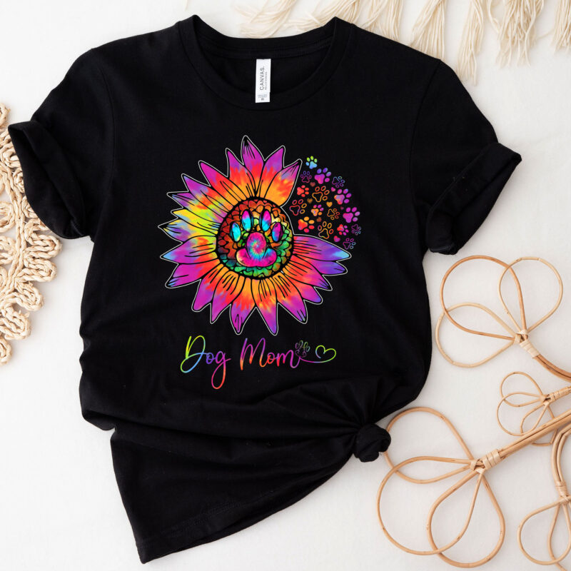 Womens Sunflower Dog Mom Tie Dye Dog Lover Mothers Day Mama Grandma T-Shirt PC