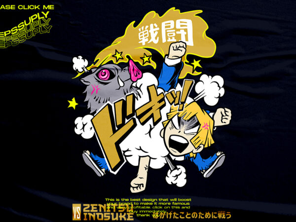 Fighters friend zenitsu inosuke urban streetwear t-shirt design png ready to print and silkscreen printing