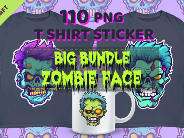Big bundle of 110 cartoon zombie faces. t shirt template