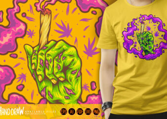 Zombie hand holding marijuana joint logo illustrations