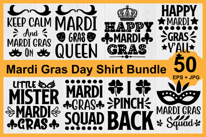 Mardi Gras shirt Design Bundle print template, Typography design for Carnival celebration, Christian feasts, Epiphany, culminating Ash Wednesday, Shrove Tuesday.