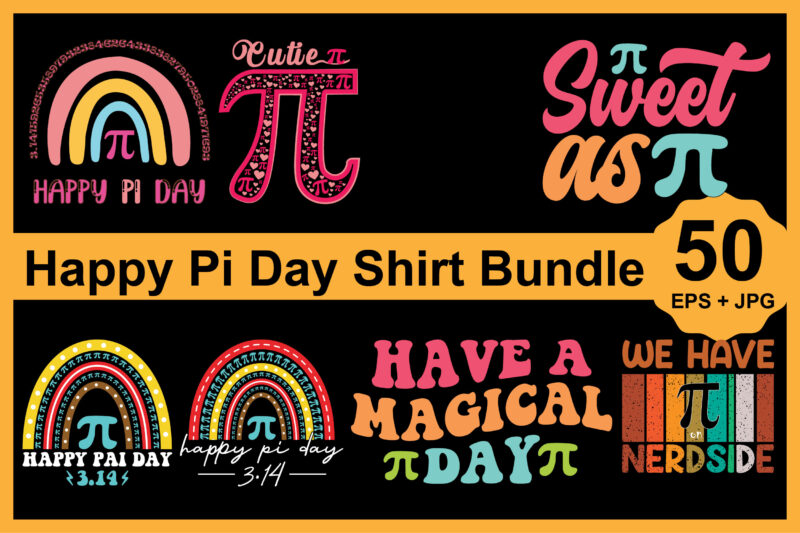 Happy Pi Day Shirt Design Bundle Print Template, Pi day Vector Graphics, funny math design, and gift
