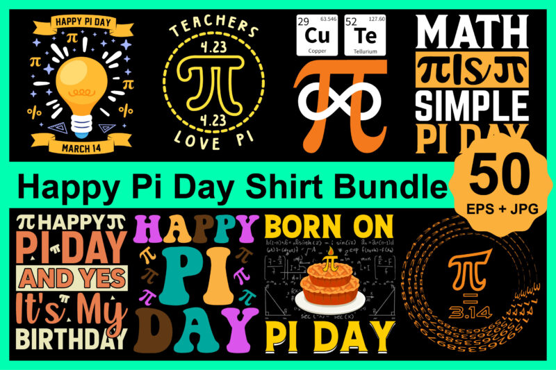 Happy Pi Day Shirt Design Bundle Print Template, Pi day Vector Graphics, funny math design, and gift