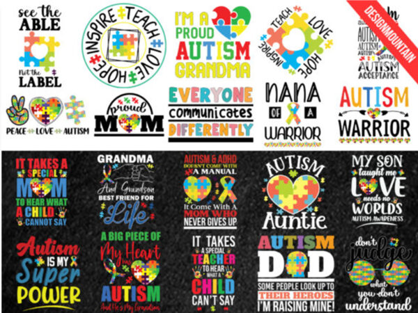 Autism bundle design, autism awareness png, autism png design