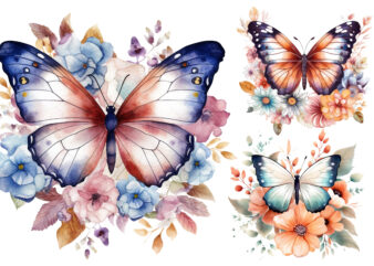 Retro watercolor,Butterfly and Floral Sublimation t shirt design online