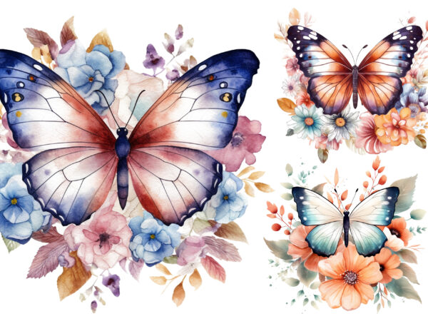 Retro watercolor,butterfly and floral sublimation t shirt design online