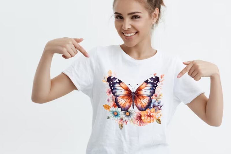 Retro watercolor,Butterfly and Floral Sublimation