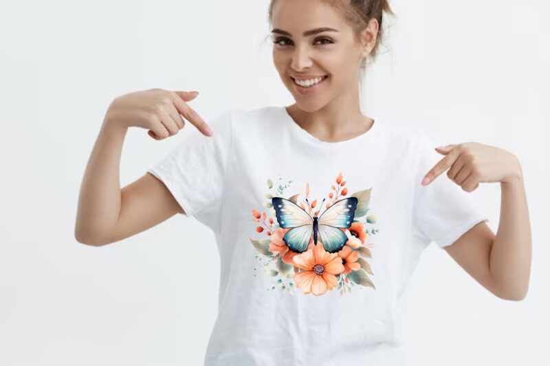 Retro watercolor,Butterfly and Floral Sublimation