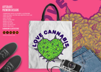 cannabis bud heart shape strain art illustration