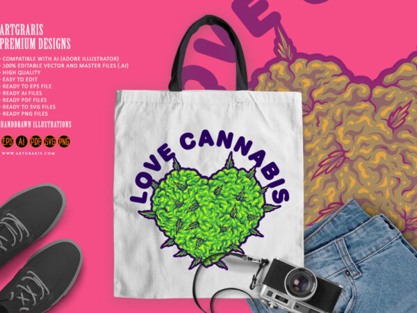 Cannabis bud heart shape strain art illustration t shirt vector file