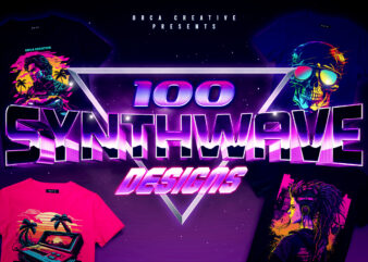 100 Synthwave T-shirt Designs Bundle