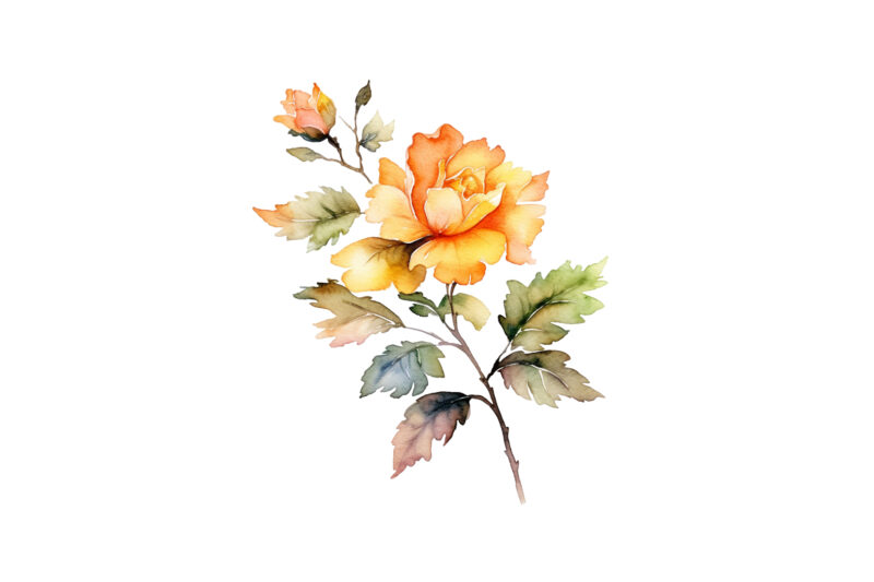 flower with leaf watercolor painting
