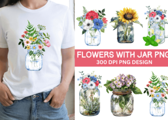 flowers with jar png,,flowers with jar tshirt bundle