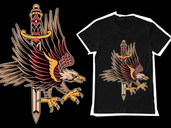 Flying eagle tattoo style illustration for t-shirt