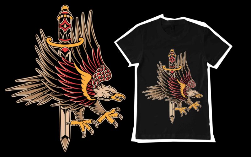 flying eagle tattoo style illustration for t-shirt