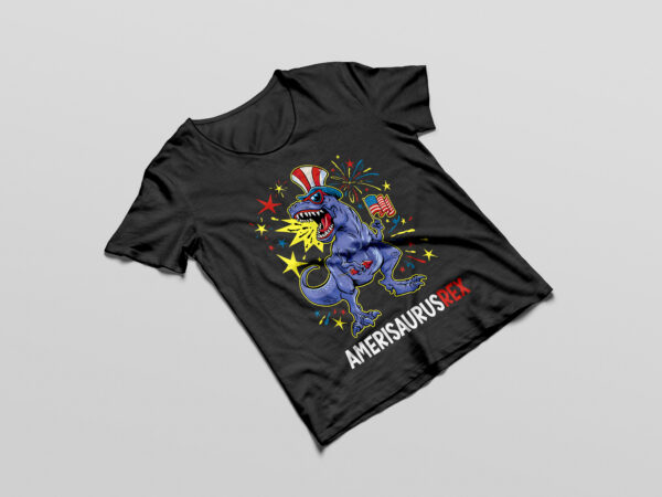 American flag 4th of july t rex dinosaur amerisaurus rex boy t-shirt design png