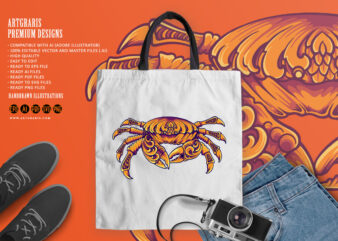 gorgeus crab with classic engraved ornament logo illustrations t shirt design template