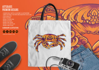 gorgeus crab with classic engraved ornament logo illustrations