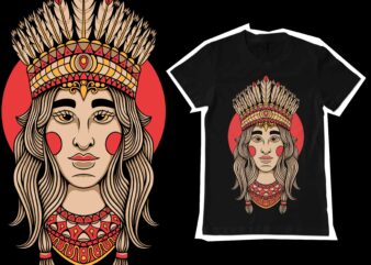 indian girl tattoo style illustration for t-shirt