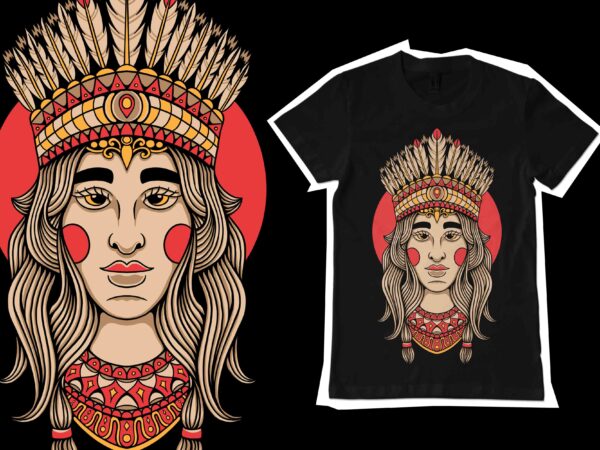 Indian girl tattoo style illustration for t-shirt