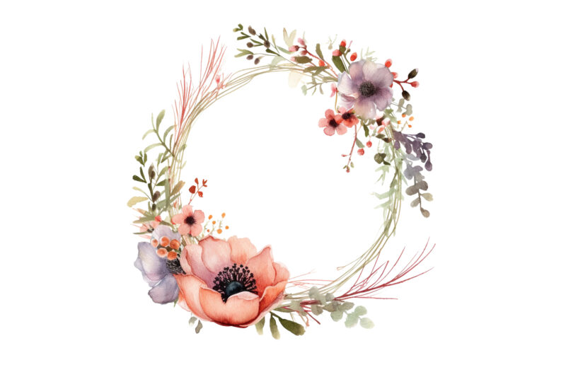 watercolor wild flowers wreath clipart